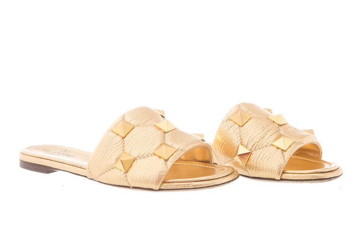 Valentino Metallic Gold Rockstud Slides SZ 35