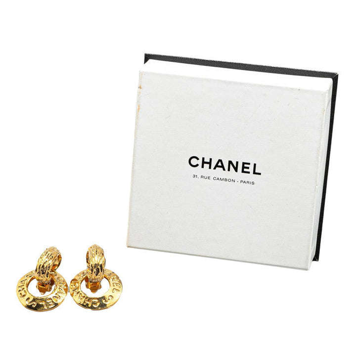 Top Quality Chanel Vintage Logo Round Swing Earrings Gold
