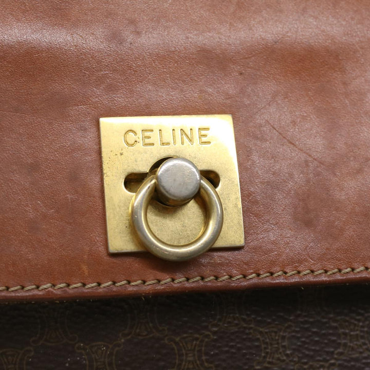 Celine Macadam Canvas Shoulder Bag PVC Leather Brown  38054