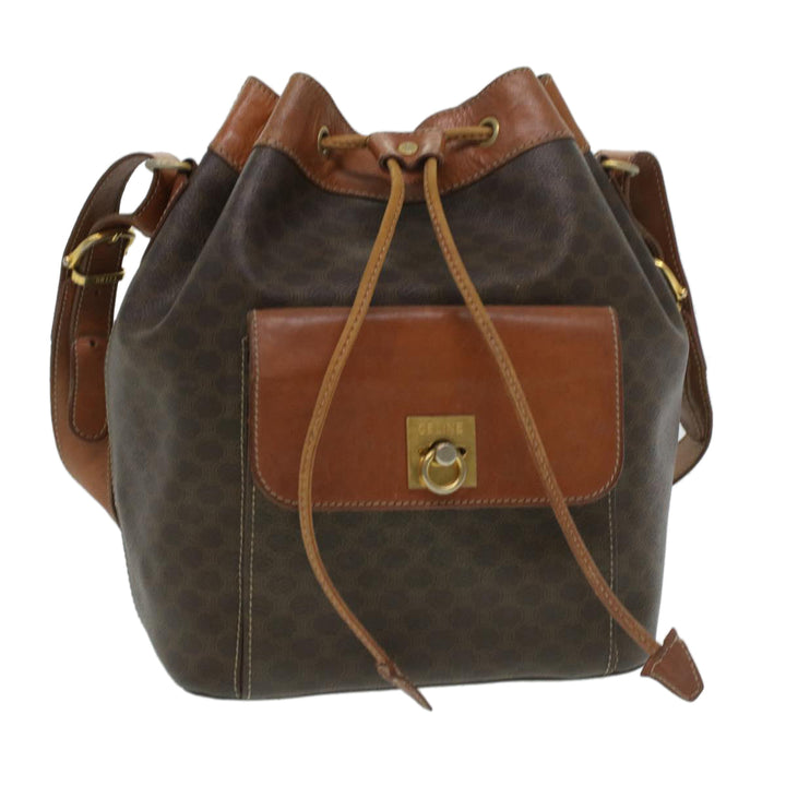 Celine Macadam Canvas Shoulder Bag PVC Leather Brown  38054