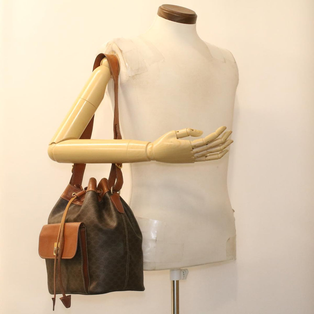 Celine Macadam Canvas Shoulder Bag PVC Leather Brown  38054