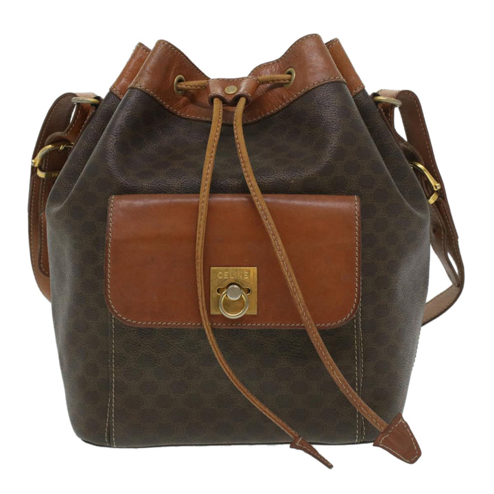 Celine Macadam Canvas Shoulder Bag PVC Leather Brown  38054