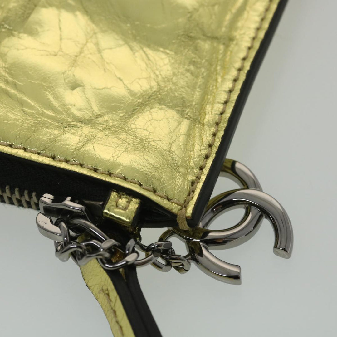 Top Quality Chanel Clutch Bag Metallic Leather Gold A82164 CC Auth 38172