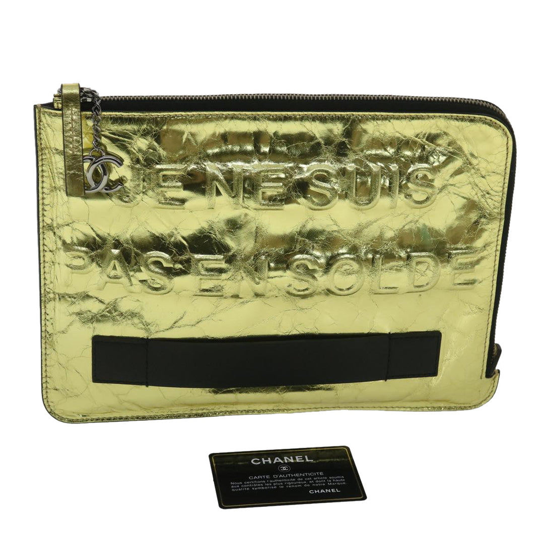 Top Quality Chanel Clutch Bag Metallic Leather Gold A82164 CC Auth 38172