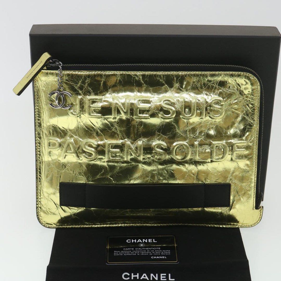 Top Quality Chanel Clutch Bag Metallic Leather Gold A82164 CC Auth 38172