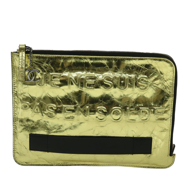 Top Quality Chanel Clutch Bag Metallic Leather Gold A82164 CC Auth 38172