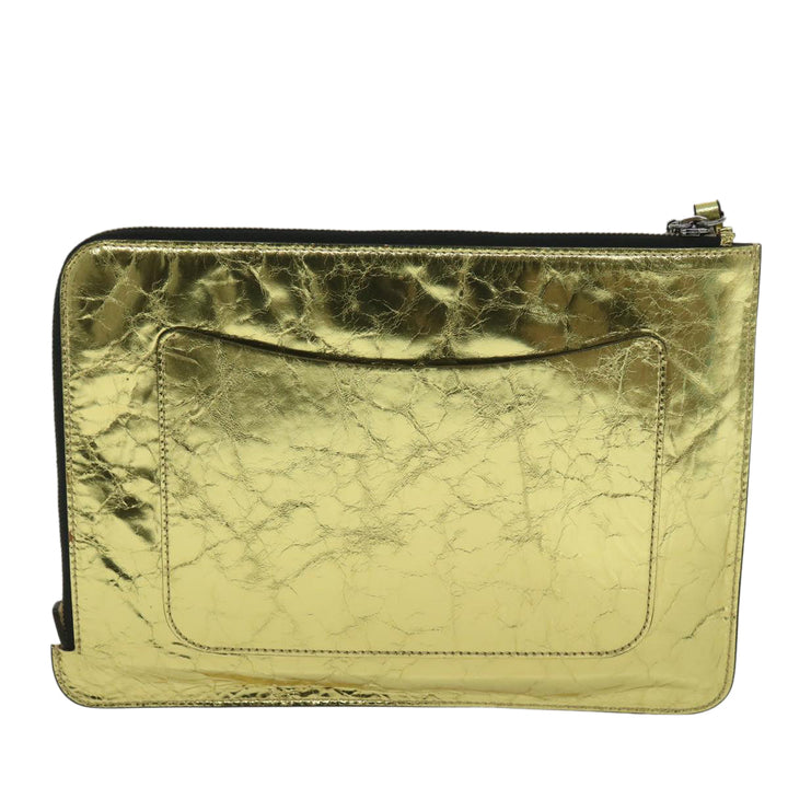 Top Quality Chanel Clutch Bag Metallic Leather Gold A82164 CC Auth 38172