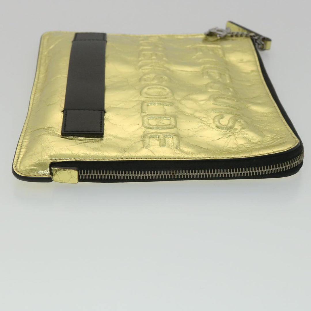 Top Quality Chanel Clutch Bag Metallic Leather Gold A82164 CC Auth 38172