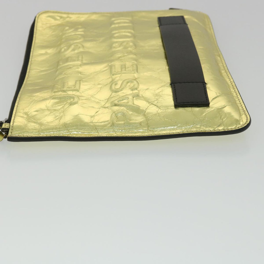 Top Quality Chanel Clutch Bag Metallic Leather Gold A82164 CC Auth 38172