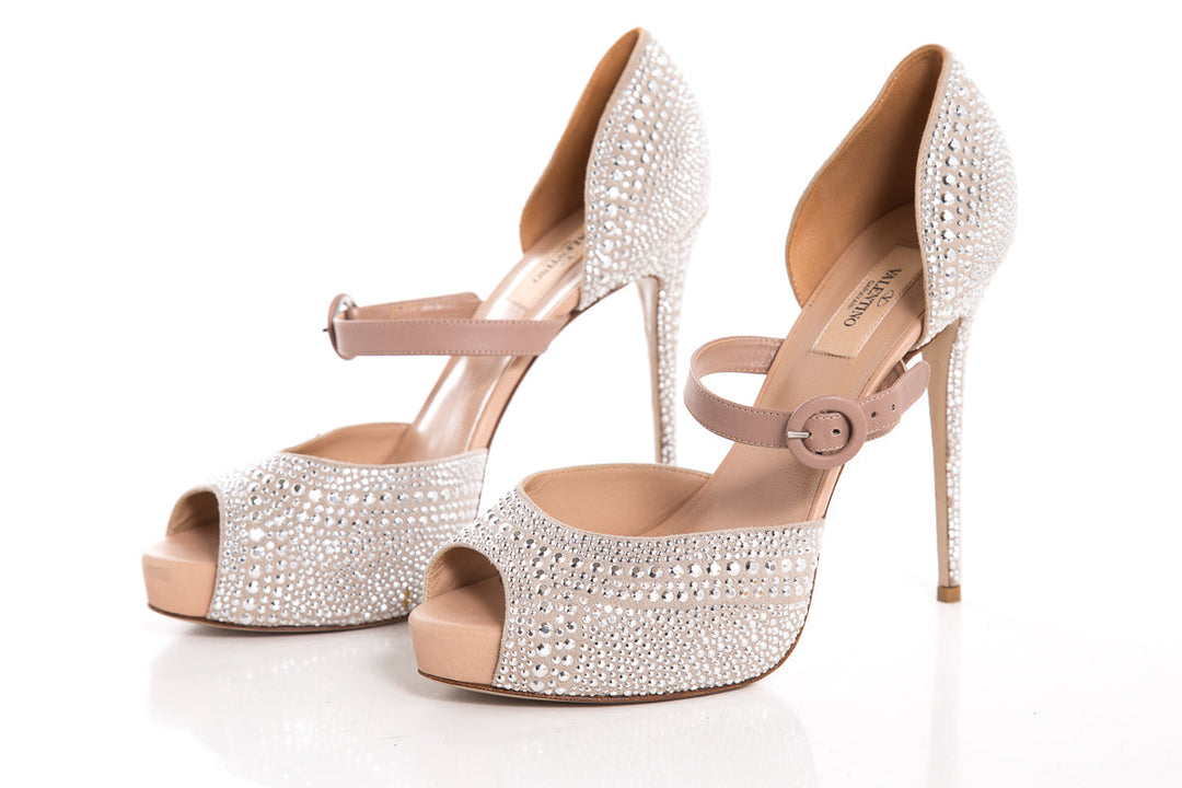 Valentino Silver Rhinestone Peeptoe Heels SZ 40