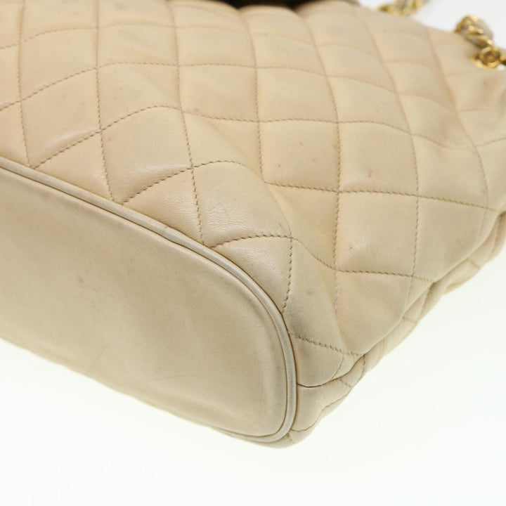 Top Quality Chanel Chain Shoulder Bag Lamb Skin Beige CC Auth 38451