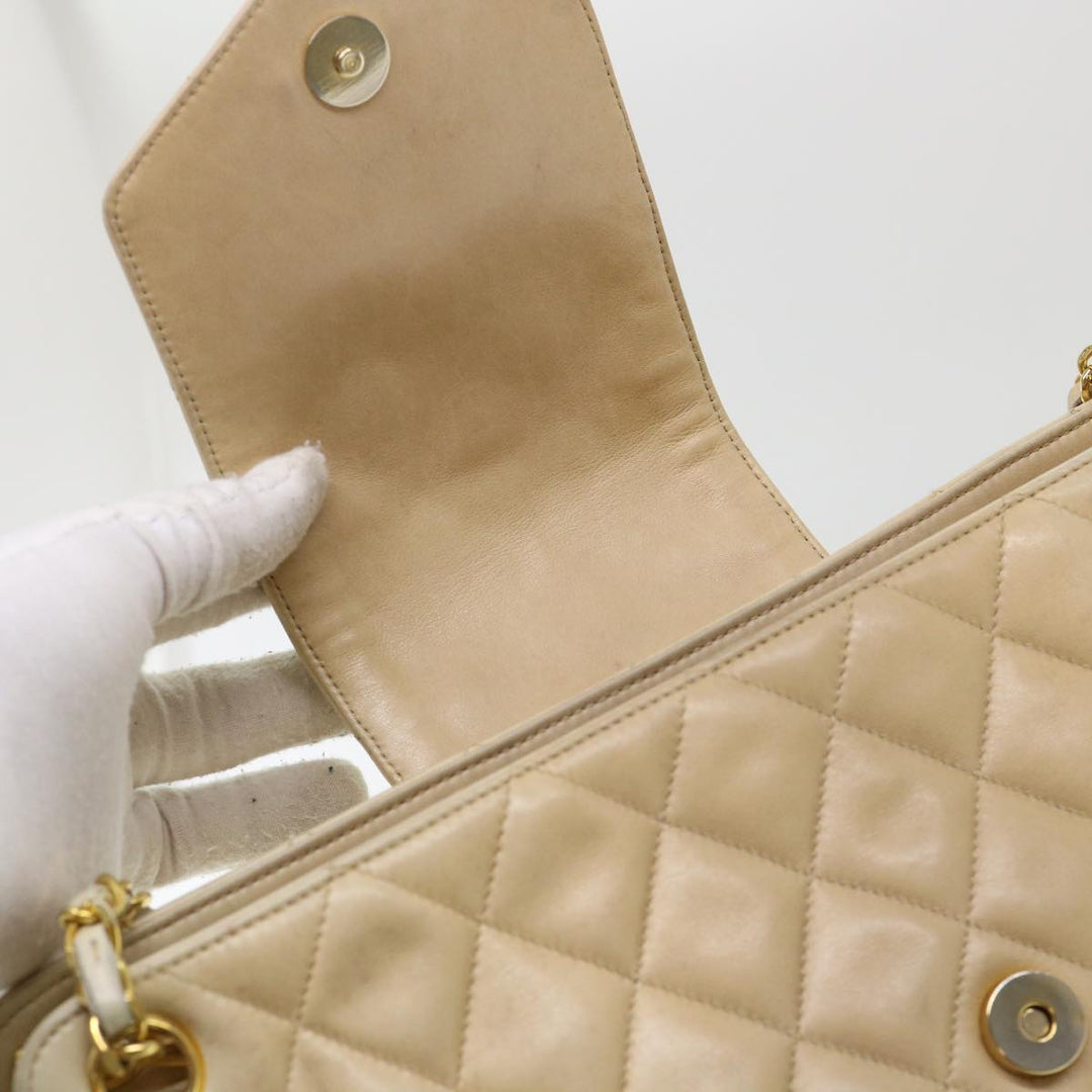 Top Quality Chanel Chain Shoulder Bag Lamb Skin Beige CC Auth 38451