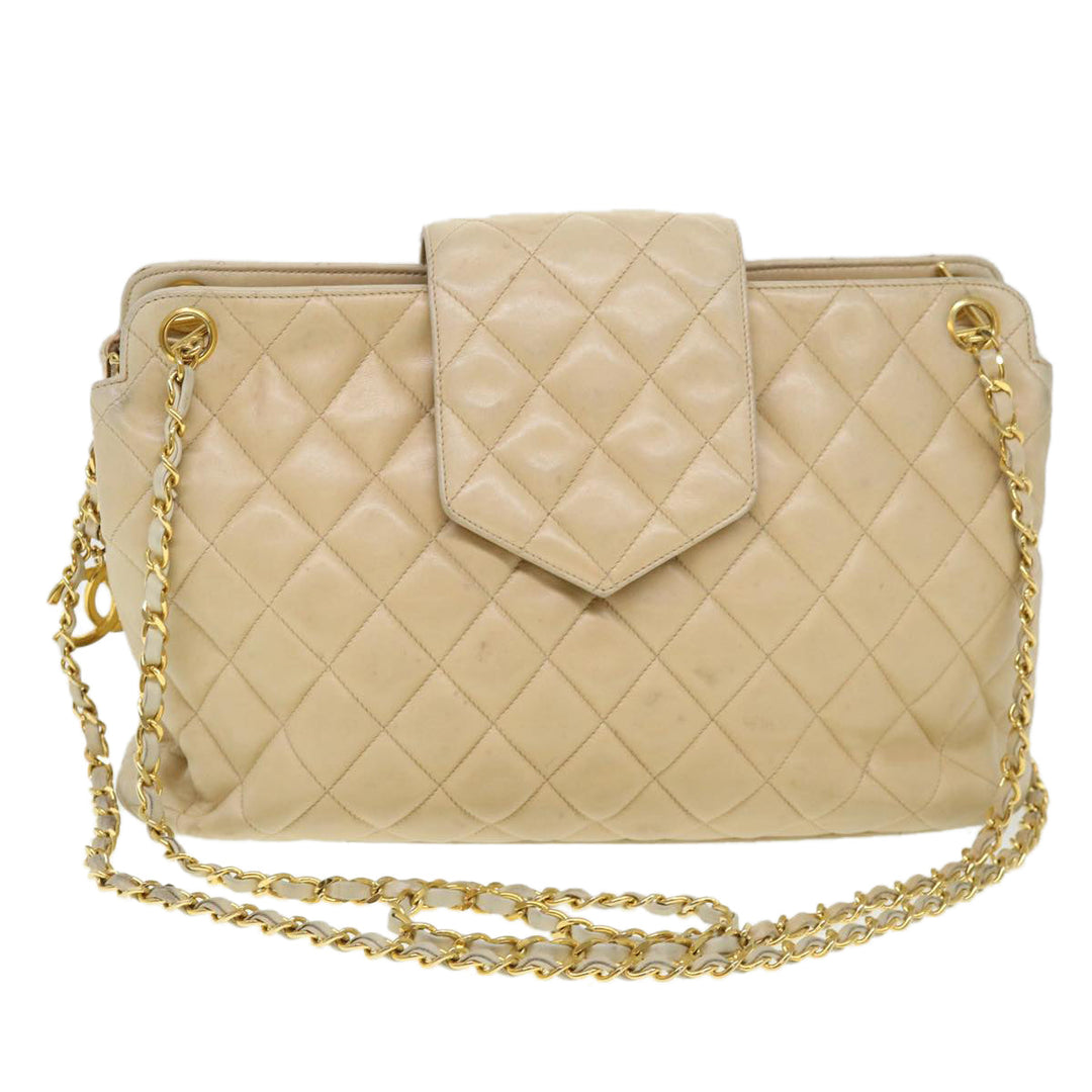 Top Quality Chanel Chain Shoulder Bag Lamb Skin Beige CC Auth 38451