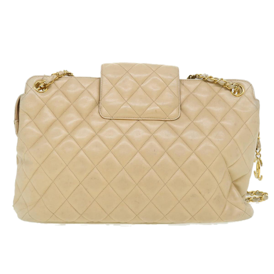 Top Quality Chanel Chain Shoulder Bag Lamb Skin Beige CC Auth 38451