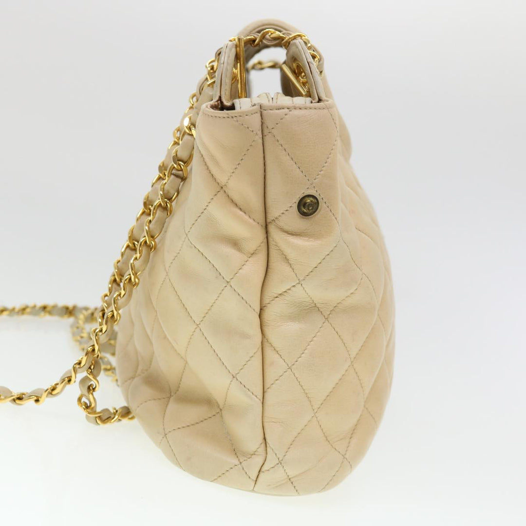 Top Quality Chanel Chain Shoulder Bag Lamb Skin Beige CC Auth 38451