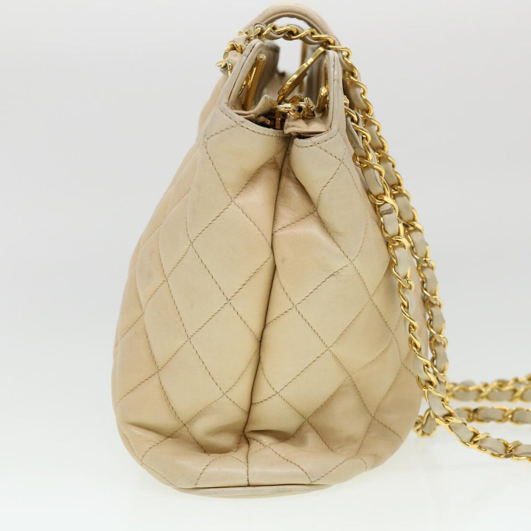 Top Quality Chanel Chain Shoulder Bag Lamb Skin Beige CC Auth 38451