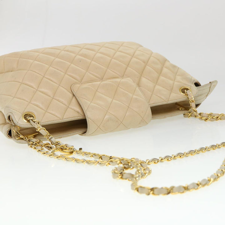Top Quality Chanel Chain Shoulder Bag Lamb Skin Beige CC Auth 38451