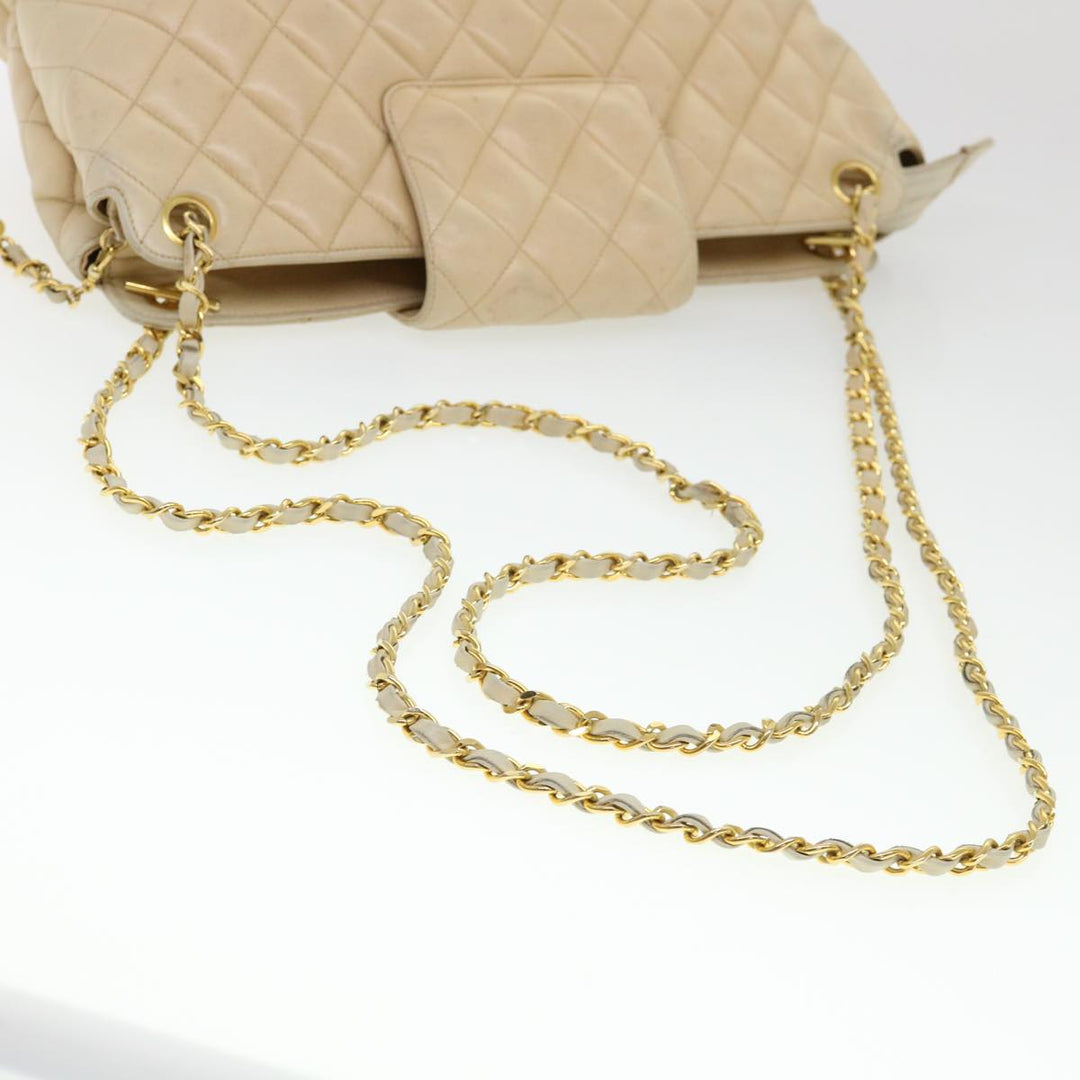 Top Quality Chanel Chain Shoulder Bag Lamb Skin Beige CC Auth 38451