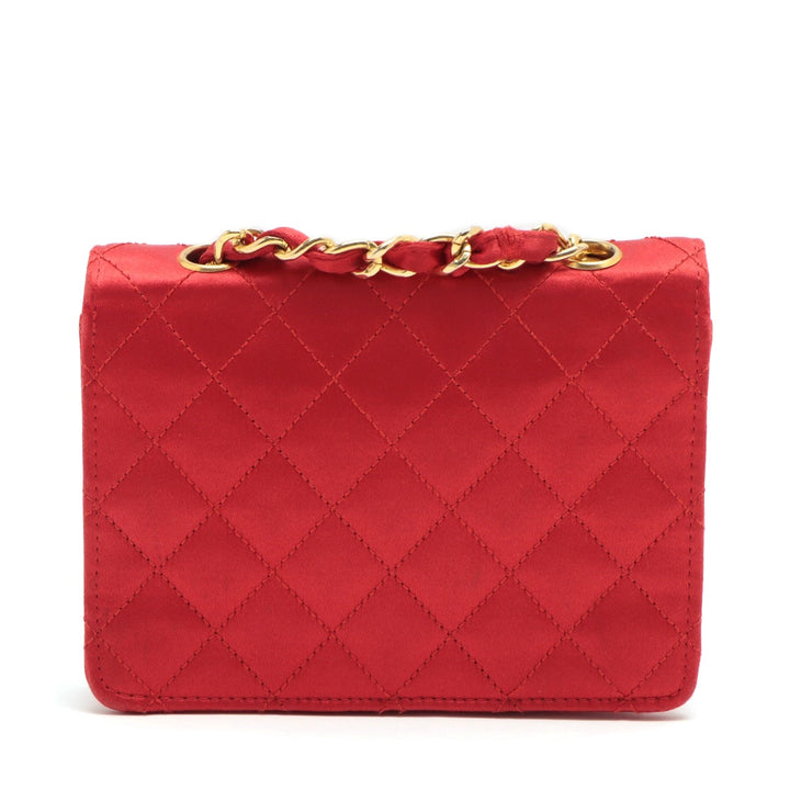 Top Quality Chanel Mini Matrasse Satin Chain Shoulder Bag Red Gold  1st