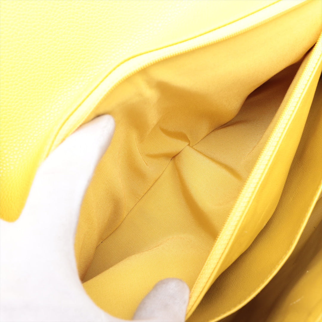 Top Quality Chanel DECAMATRASSE 34 MAXI Caviar S Single Flap Double Chain Bag Yellow Silver  13th A58601