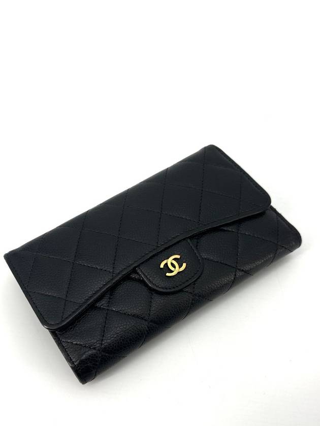 Caviar flap gold long wallet Chanel