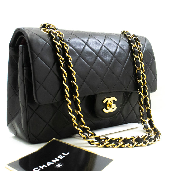 Chanel Classic Double New 10" Chain Shoulder Bag Black Lambskin