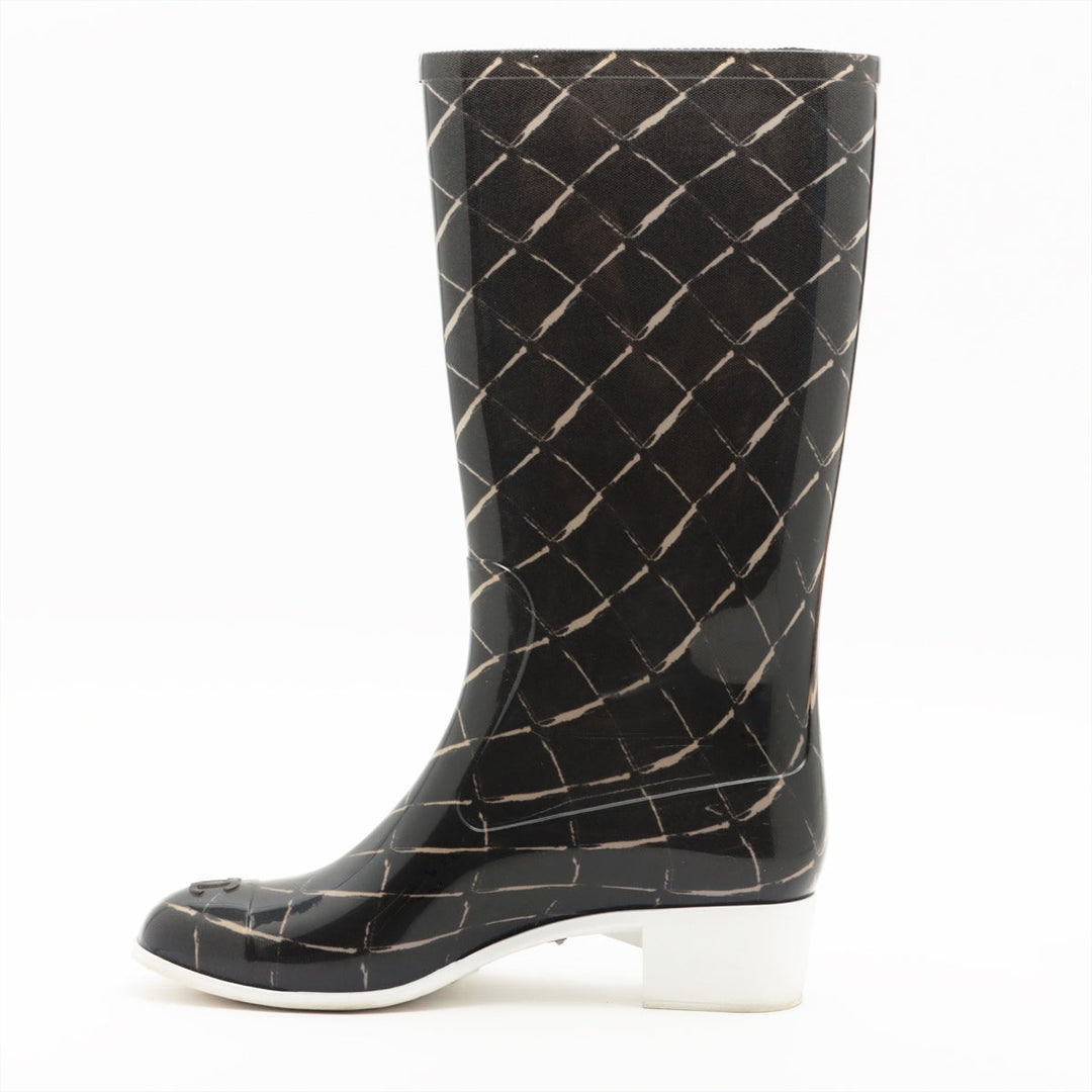 Top Quality Chanel Coco Laver Rain Boots 35  Black x Beige Upper Inside Head Yogurt at