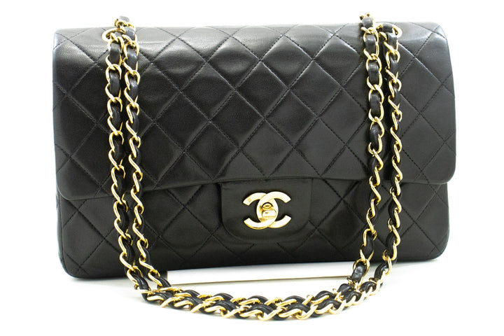 Chanel Classic Double New 10" Chain Shoulder Bag Black Lambskin