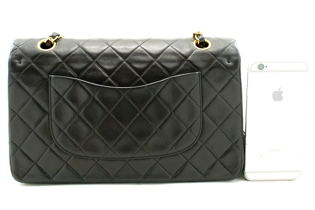 Chanel Classic Double New 10" Chain Shoulder Bag Black Lambskin