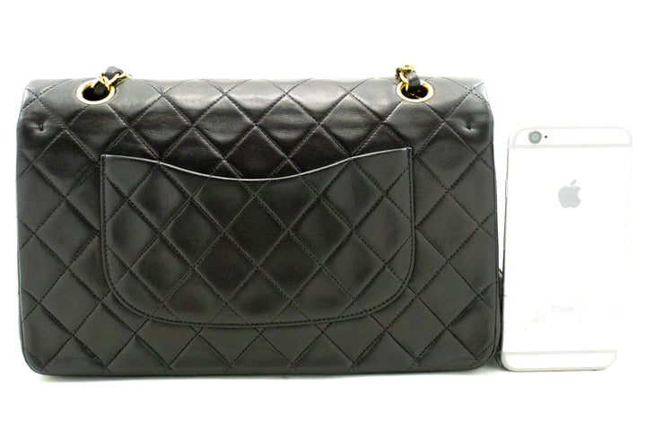 Chanel Classic Double New 10" Chain Shoulder Bag Black Lambskin