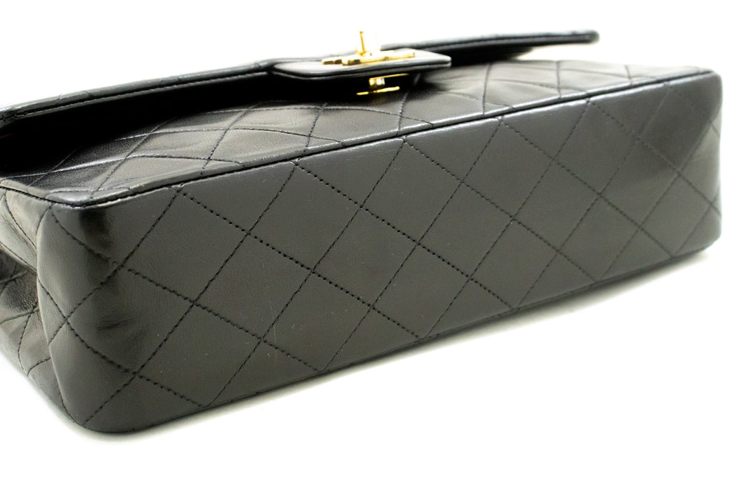 Chanel Classic Double New 10" Chain Shoulder Bag Black Lambskin