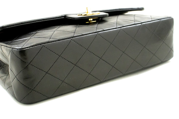 Chanel Classic Double New 10" Chain Shoulder Bag Black Lambskin