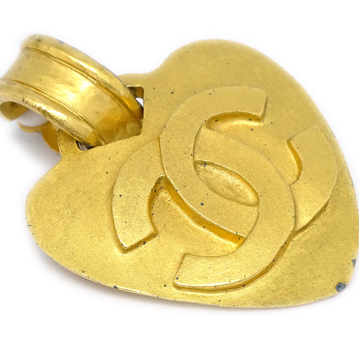 Top Quality Chanel Dangle Heart Earrings Gold Clip-On 95P
