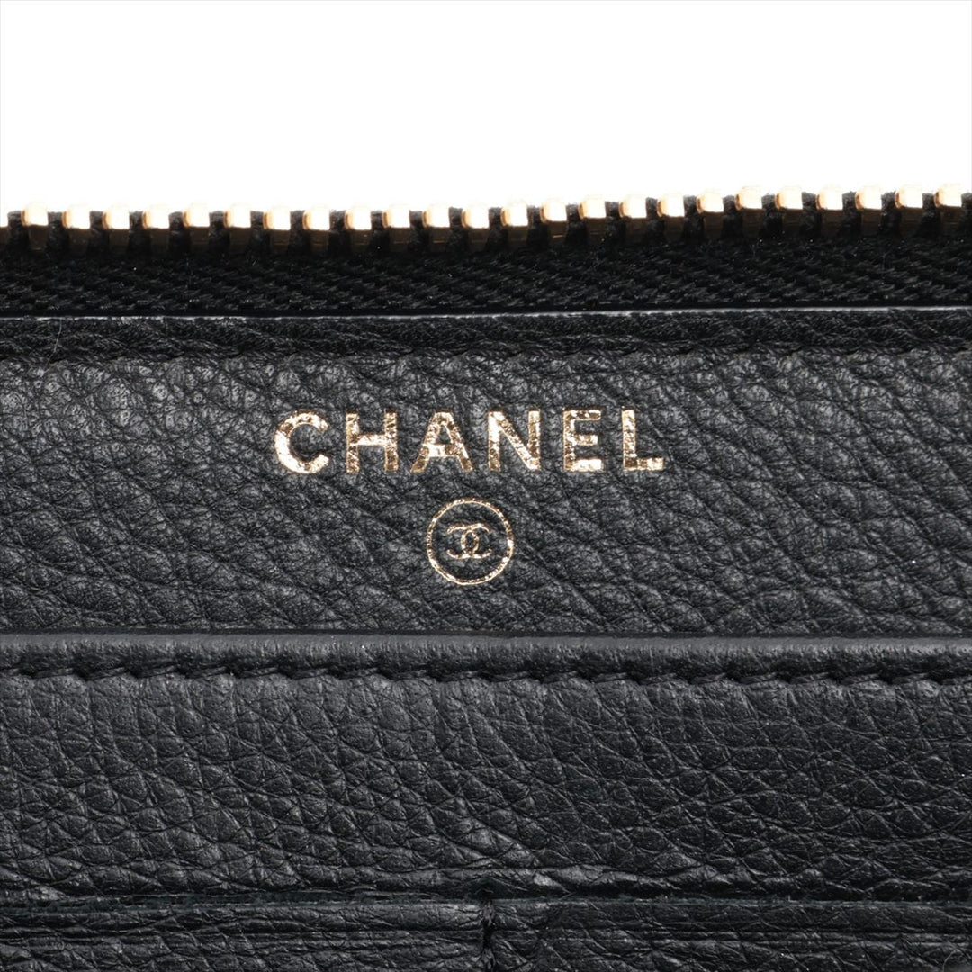 Top Quality Chanel Coco Charm Leather x Stalls Round  Wallet Black Gold