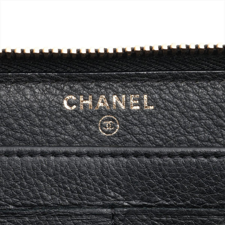 Top Quality Chanel Coco Charm Leather x Stalls Round  Wallet Black Gold