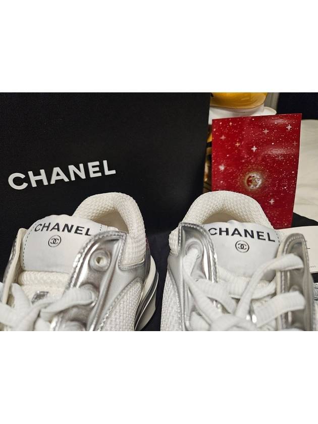 Fabric Laminated Low Top Sneakers Silver Chanel