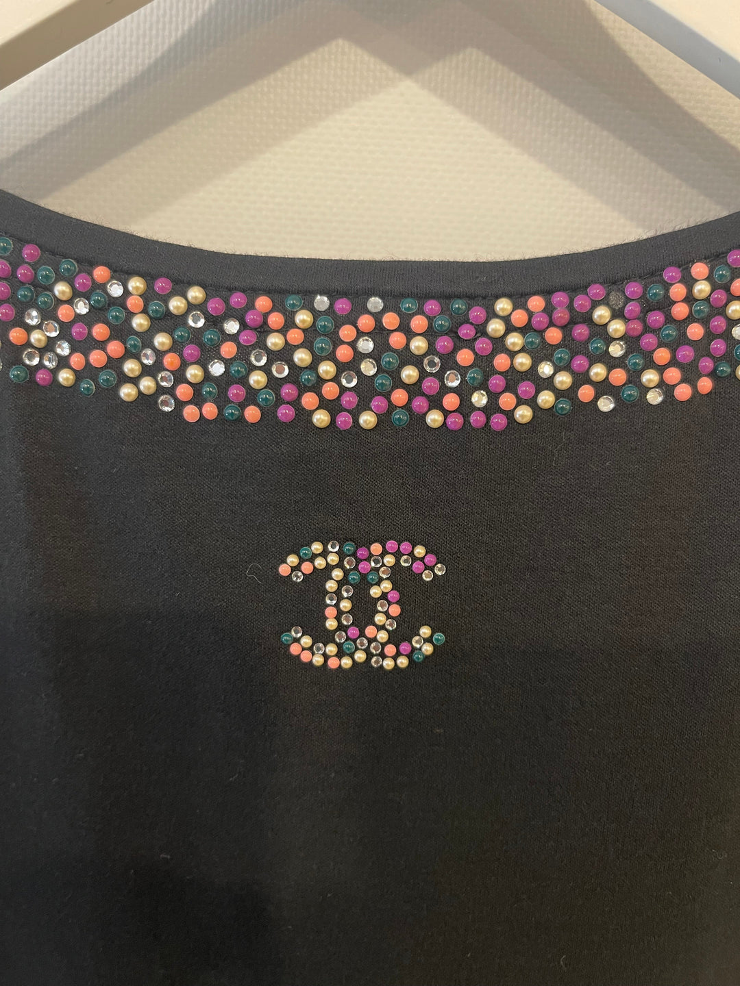 *FIRE PRICE* Top Quality Chanel Black Top with Collar Embellishment and CC Logo Detail Size FR 38 (UK 10)