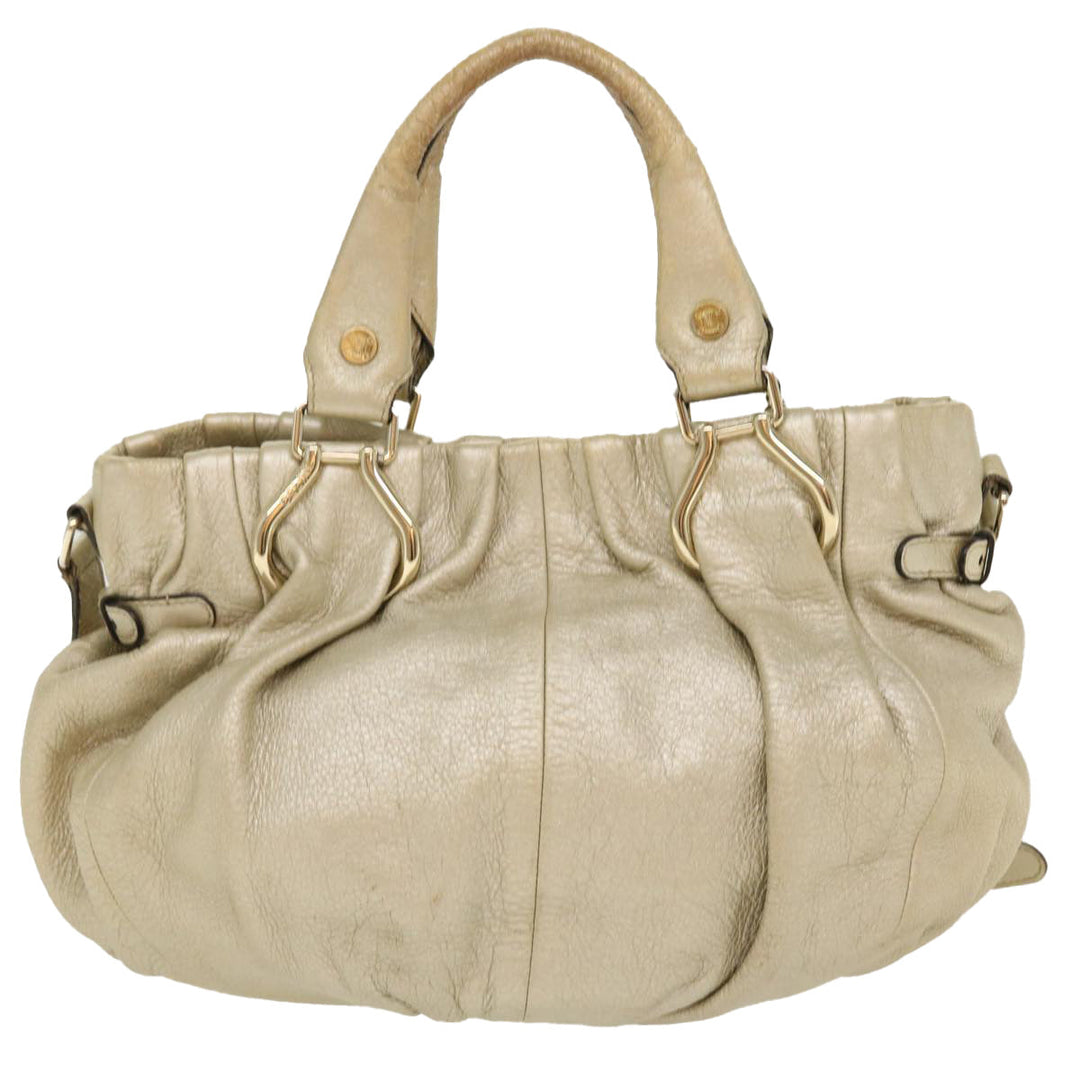 Celine Hand Bag Leather 2way Silver WC-AT0069 Auth 39622