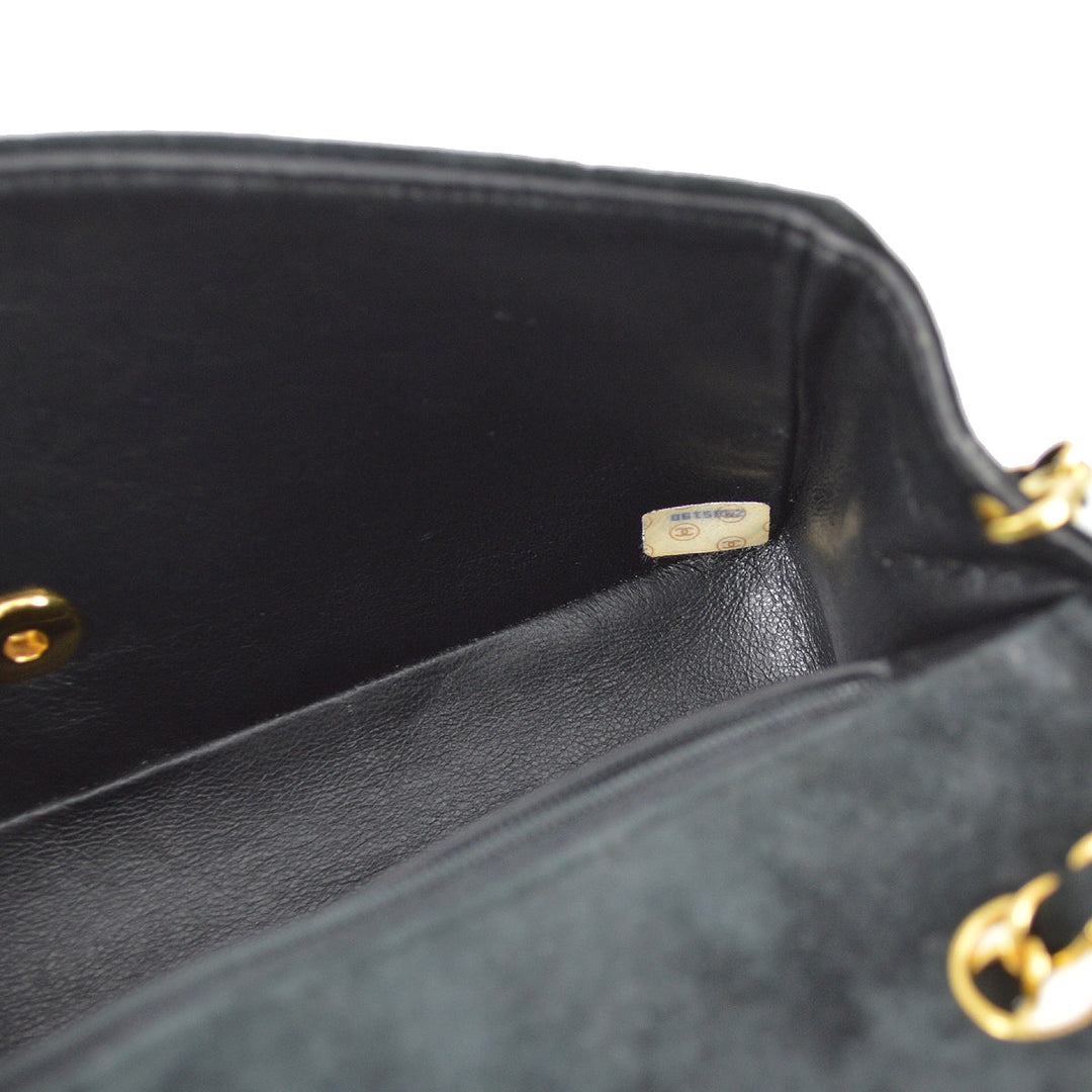 Top Quality Chanel 1991-1994 Black Suede Medium Vertical Stitch Single Flap Bag