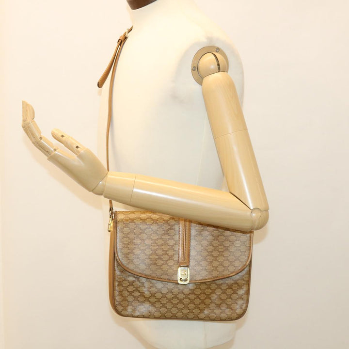 Celine Macadam Canvas Shoulder Bag PVC Leather Beige  39942
