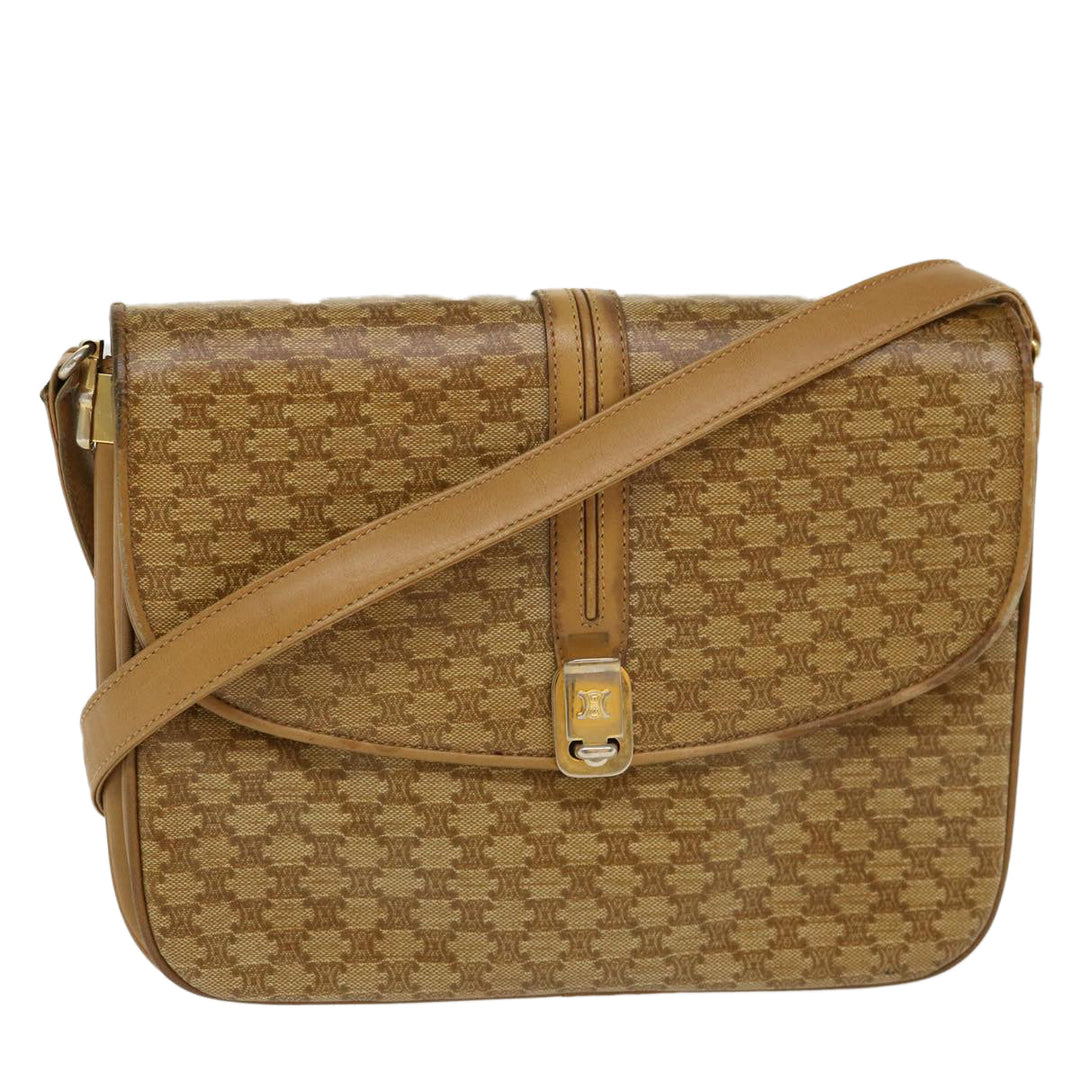 Celine Macadam Canvas Shoulder Bag PVC Leather Beige  39942