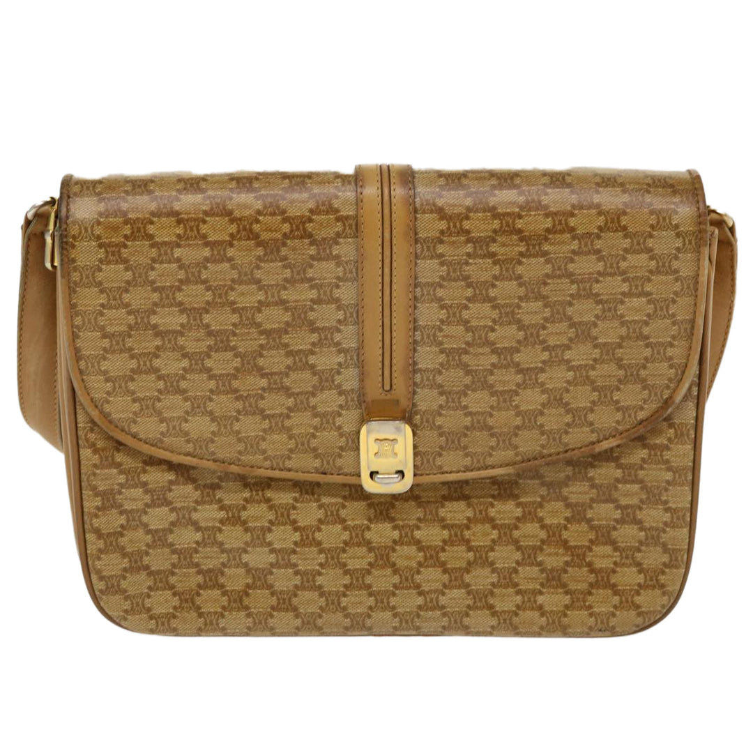 Celine Macadam Canvas Shoulder Bag PVC Leather Beige  39942