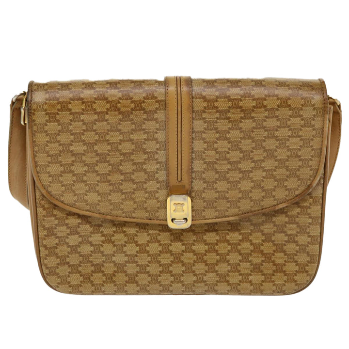 Celine Macadam Canvas Shoulder Bag PVC Leather Beige  39942