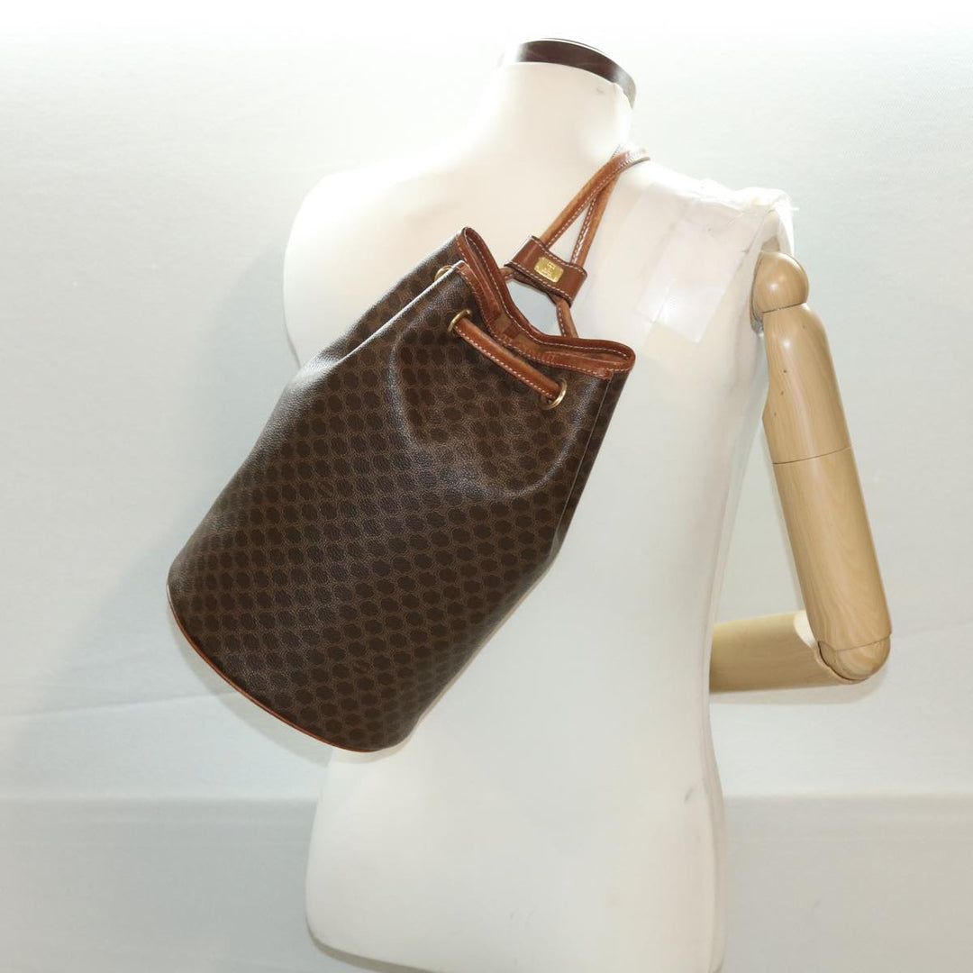 Celine Macadam Canvas Shoulder Bag PVC Leather Brown  39946