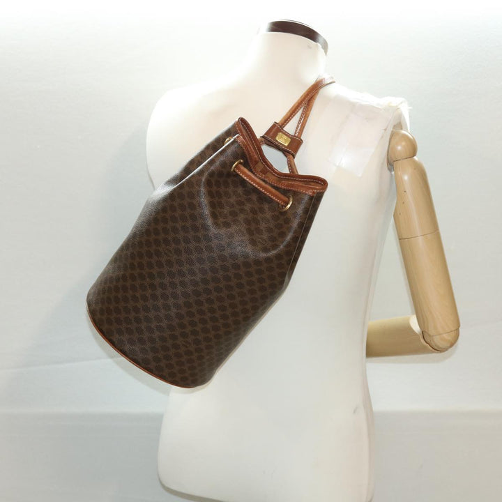 Celine Macadam Canvas Shoulder Bag PVC Leather Brown  39946