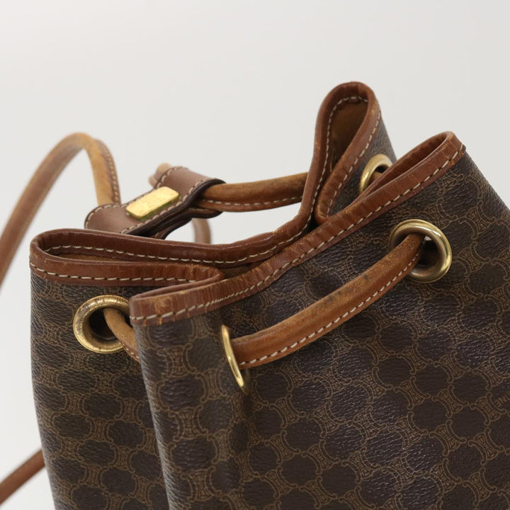 Celine Macadam Canvas Shoulder Bag PVC Leather Brown  39946