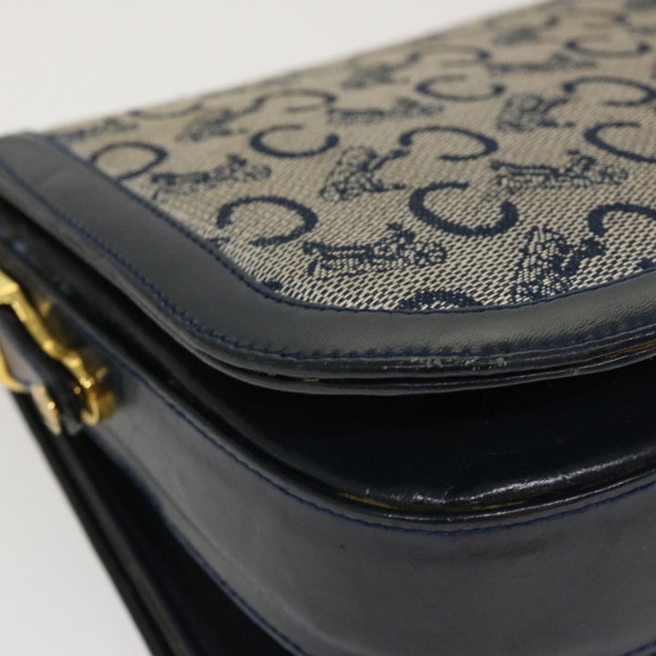 Celine C Macadam Canvas Horse Carriage Shoulder Bag Navy Auth 39948