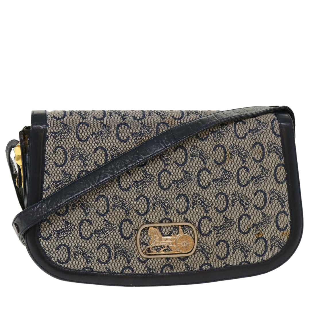 Celine C Macadam Canvas Horse Carriage Shoulder Bag Navy Auth 39948