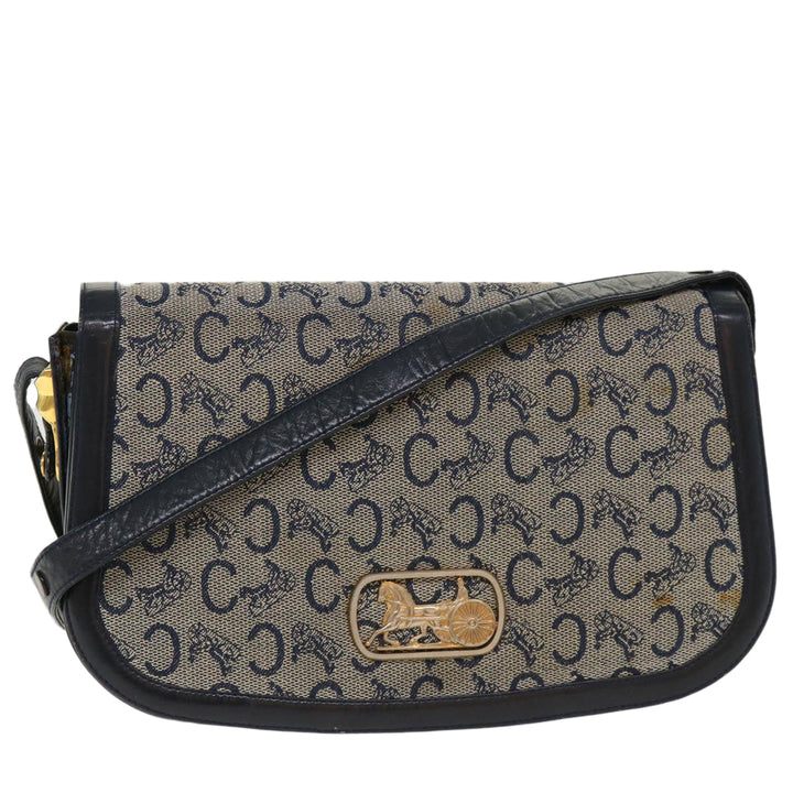 Celine C Macadam Canvas Horse Carriage Shoulder Bag Navy Auth 39948