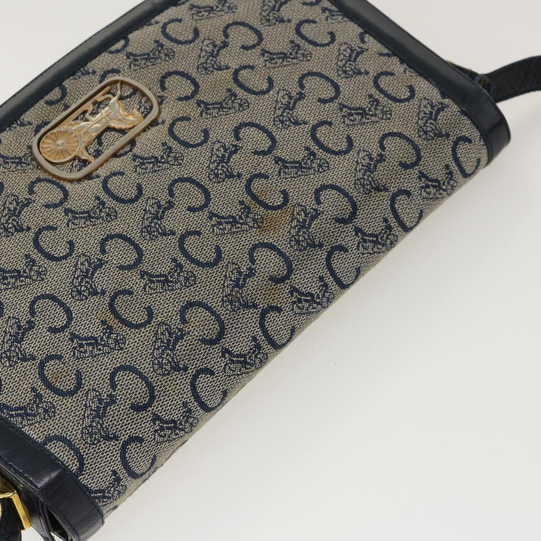 Celine C Macadam Canvas Horse Carriage Shoulder Bag Navy Auth 39948